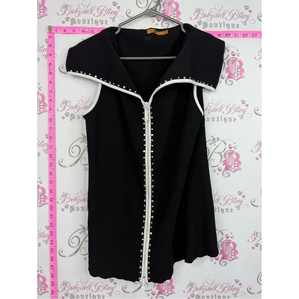Belldini Black Sleeveless Zip Tunic with White stud Trim